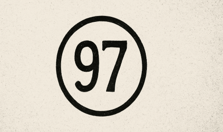 Schwarz umkreiste Zahl 97 auf strukturiertem, hellem Hintergrund – als symbolische Chiffre eines mythopoetischen Fragments.